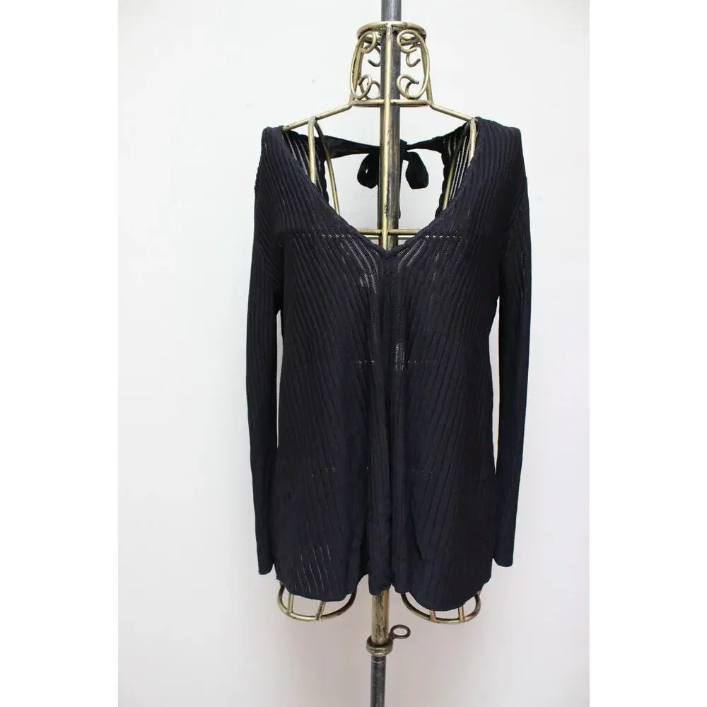 NWT Sezane Ernestine Black Ribbed V Neck Pullover Jumper Sweater Size Medium
